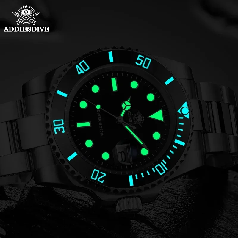 ADDIESDIVE Luxury Steel Diving Quartz Watches 200m Waterproof Watch For Men Super Luminous Relogio Masculino Classic Wristwatch