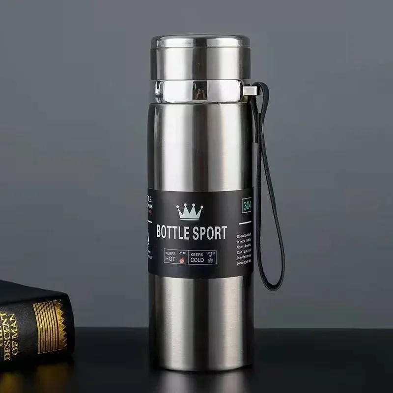 Botella de agua termo de 1 litro, adecuada para café y té. Fabricado en acero inoxidable, un regalo ideal.