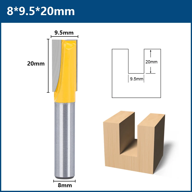 HAMPTON Fräser, 8 mm Schaft, bündiger Fräser, 8/9,5/12/16 mm Durchmesser, 2 Nuten, gerader Fräser für Holzbearbeitungswerkzeug – Detail 4