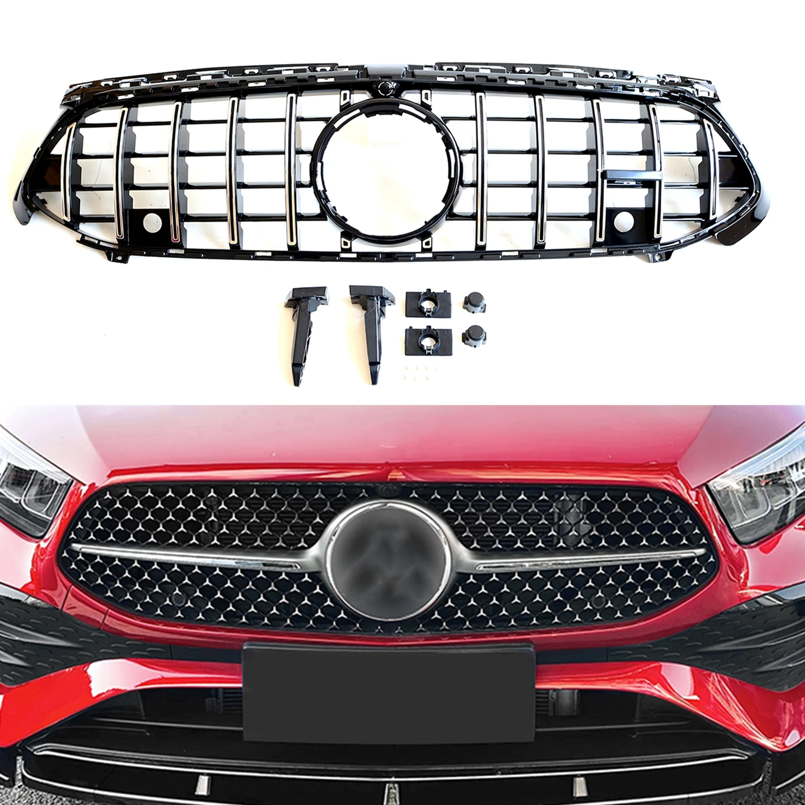 Grille Front Grill For Mercedes-Benz A Class W177 A180 A200 A220 A250 A280 A35 AMG 2023-2024 GT Style Car Upper Bumper Hood Mesh