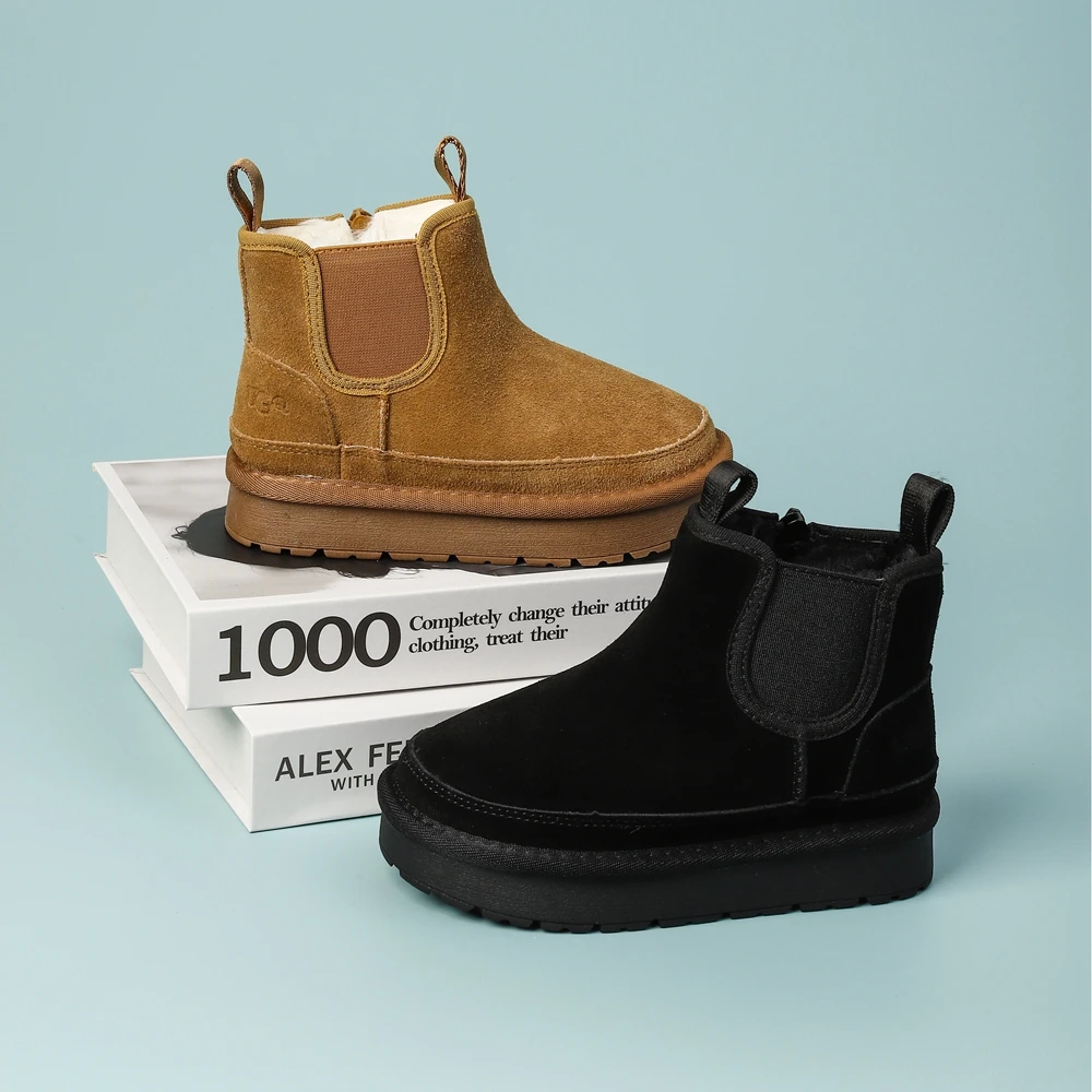 Inverno crianças novo estilo botas de algodão meninas botas de neve quentes moda neve à prova dwaterproof água botas de algodão de couro genuíno