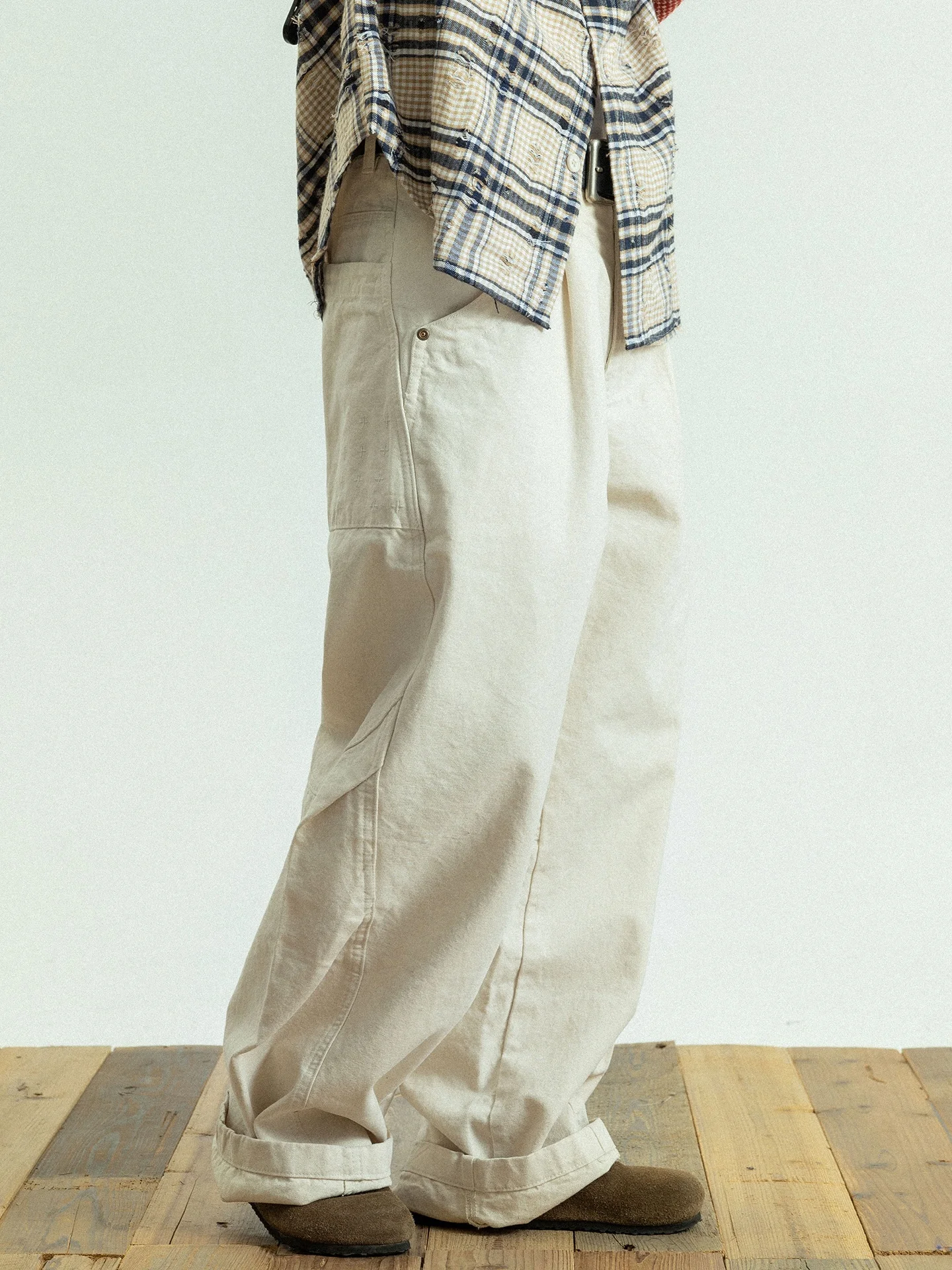 

GoodNorth Vintage Waed Cotton Loose Casual Pants Straight Leg Wide Leg Workwear Trousers for Men And Women