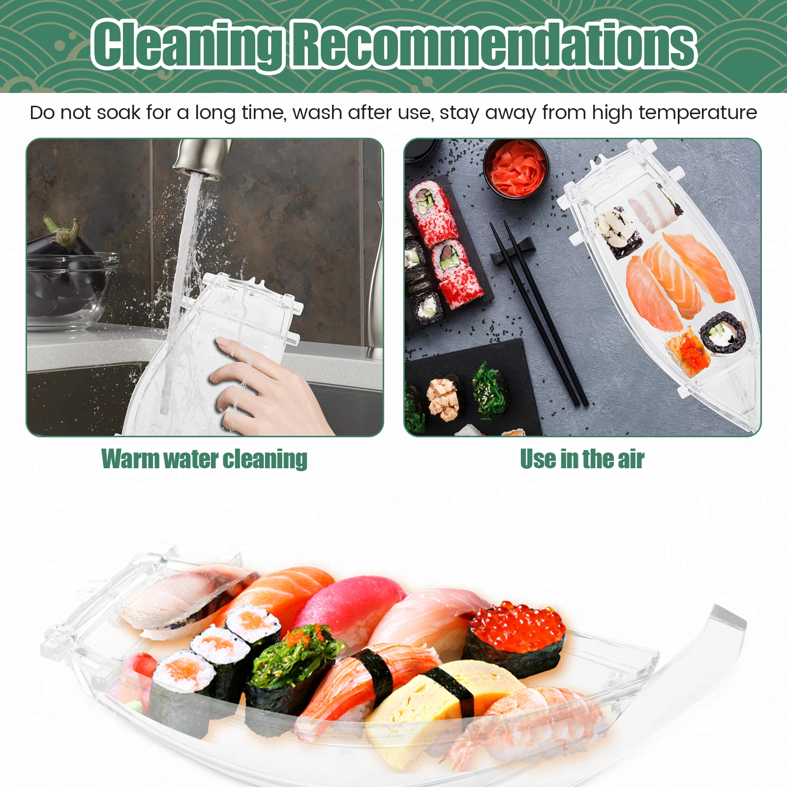 Sushi Serving Tray Reusable Plastic Sushi Boat Serving Plate Japanese Style Sushi Tray Decorative for Home Kitchen Restaurant