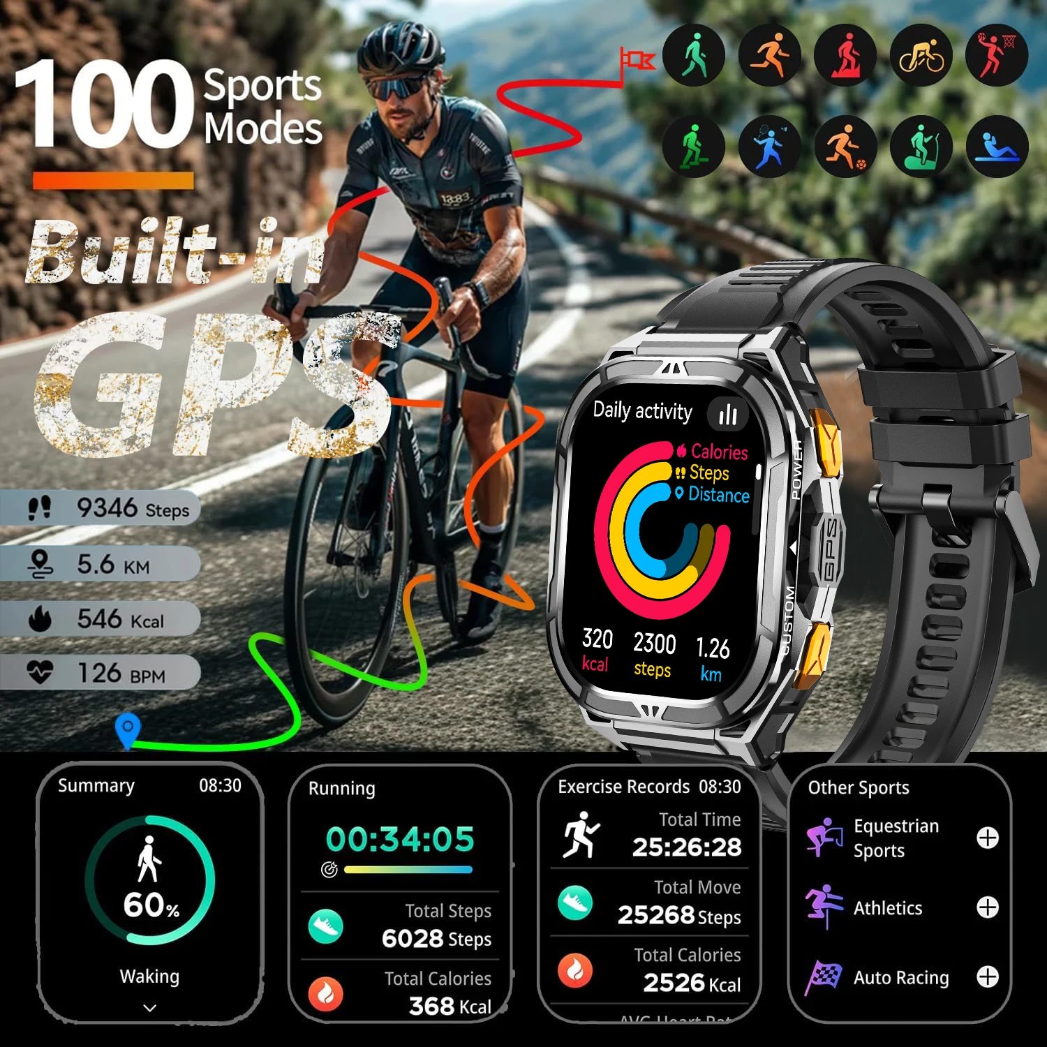 2025 novos homens militares T-REX3 gps esportes relógio inteligente 1.96 polegadas tela amoled 10atm à prova dwaterproof água bússola bluetooth chamada smartwatches