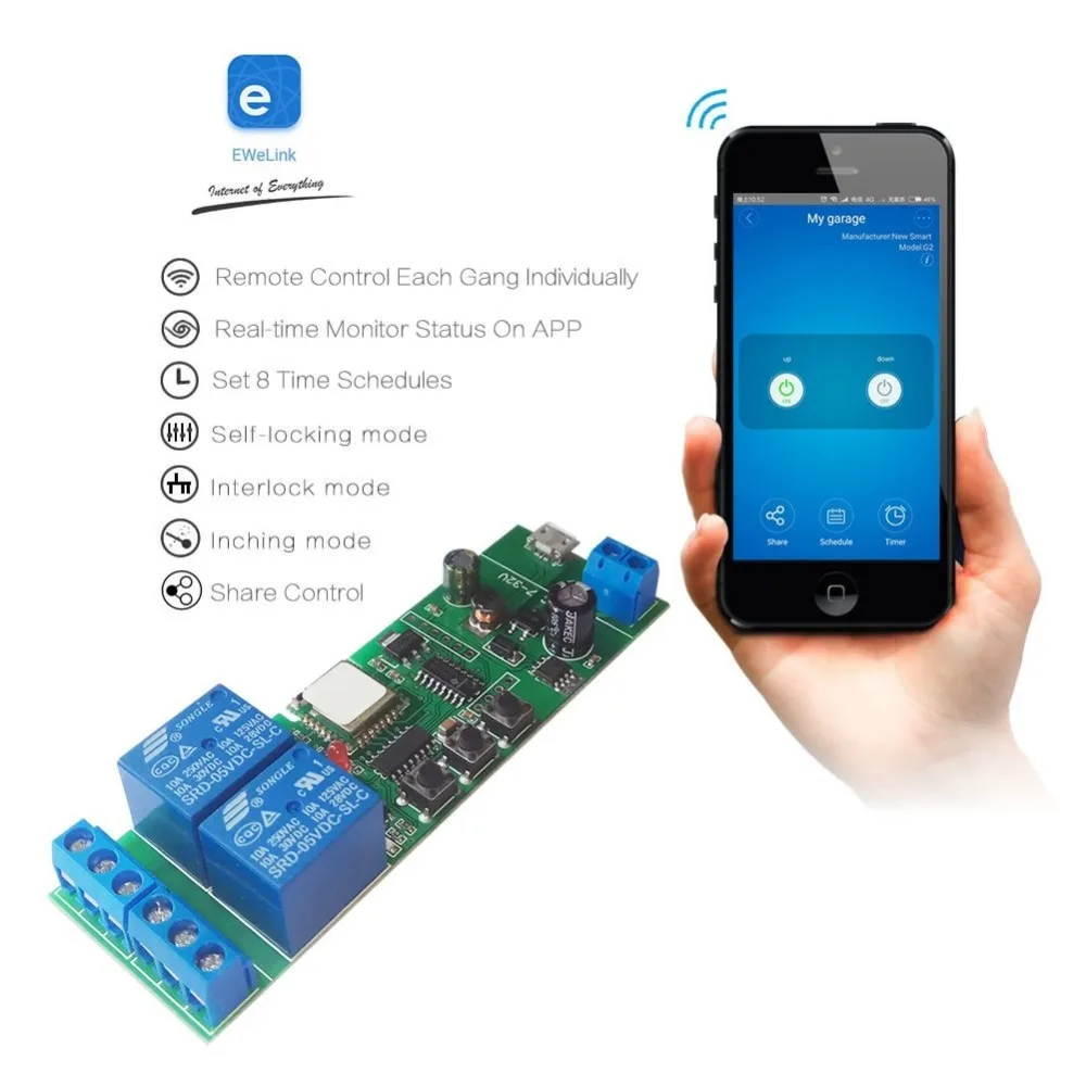 Imagem -02 - Interruptor sem Fio Wifi Canais Faça Você Mesmo Bloqueio Automático Intertravamento 5v para Alexa Google Home Ewelink