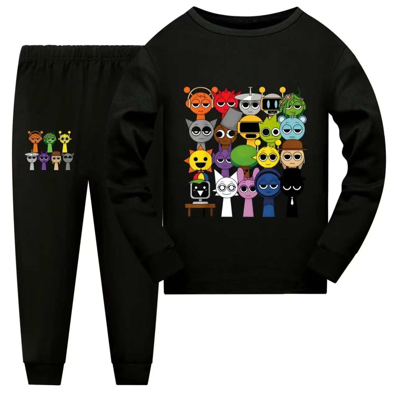 

New Baby Girls Sprunki Plush Clothes Game Incredibox Sleeping Pajama Sets Kids Long Sleeve Tops Pants Set Teen Boys Sleepwear
