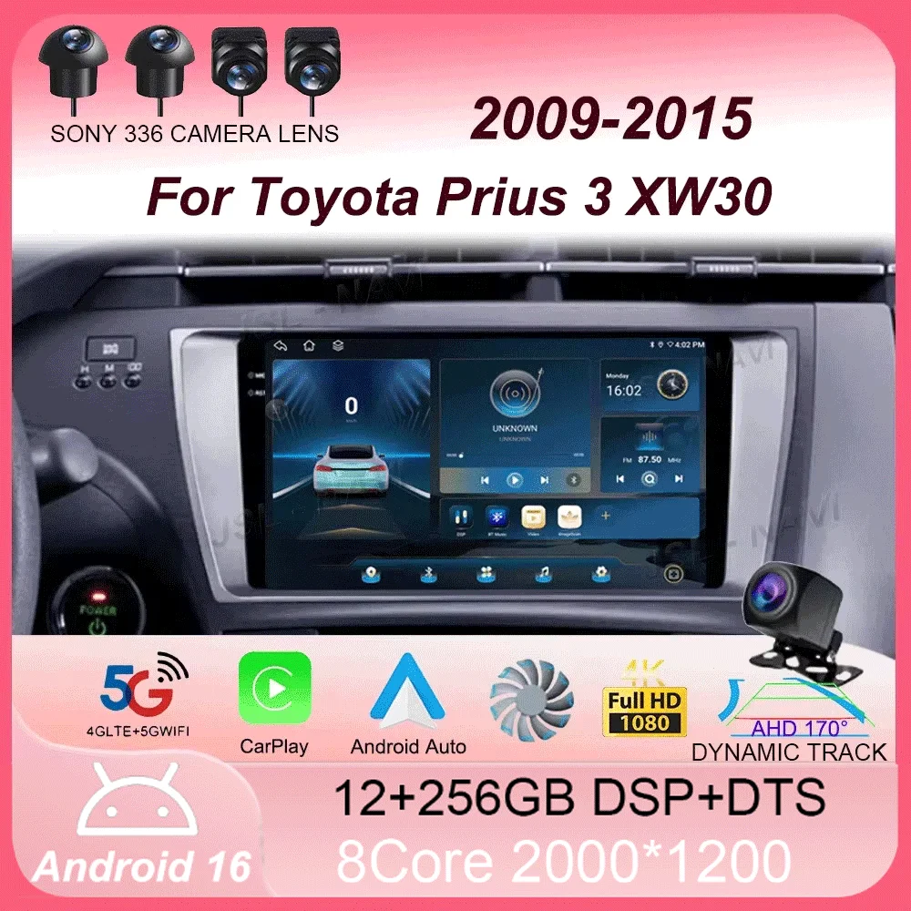 

Автомагнитола Android 16 Carplay для Toyota Prius 3 XW30 2009-2015 (левый/правый руль), мультимедийный видеоплеер, навигация GPS, стереосистема