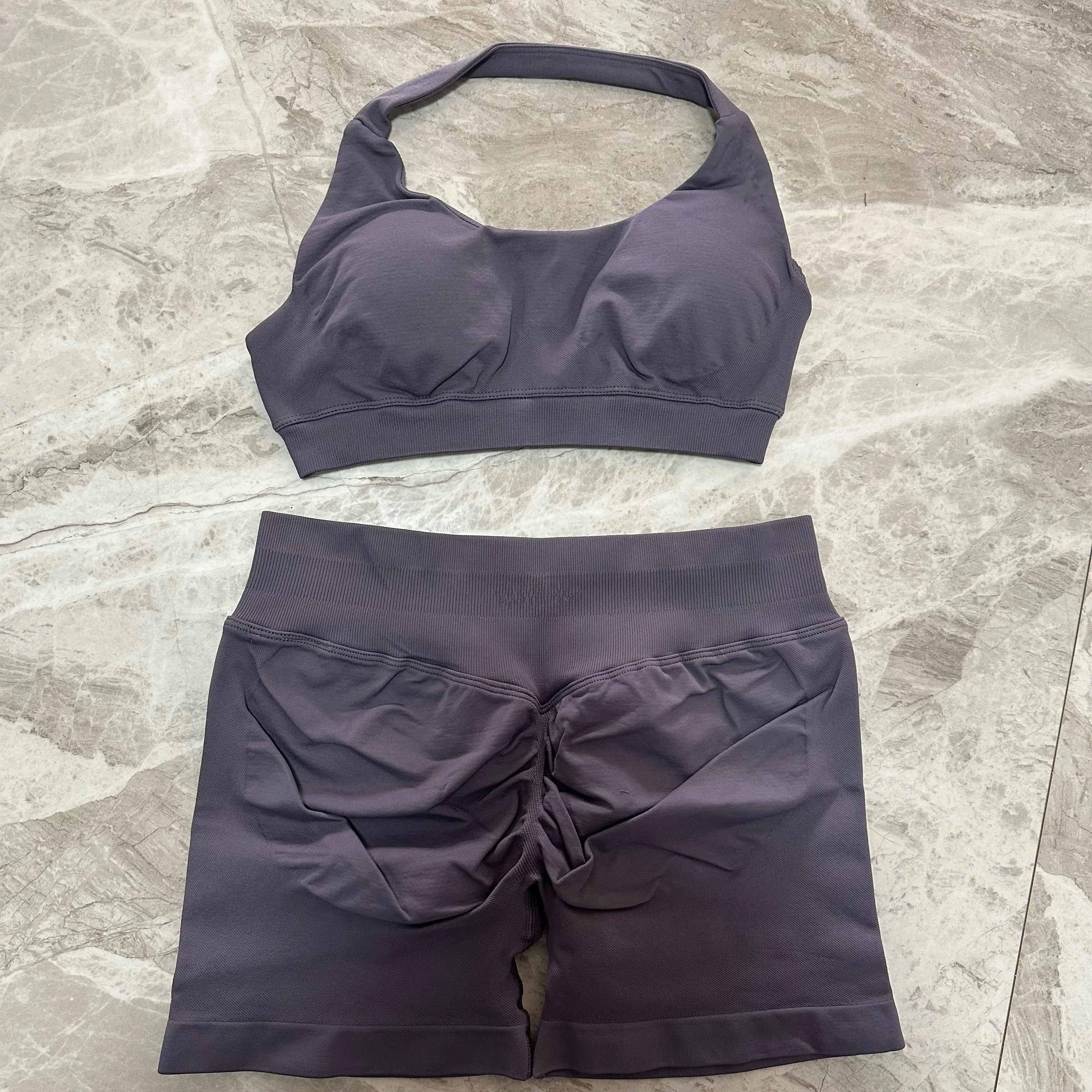 Yoga Shorts Set Naadloze Yoga Set Workout Scrunch Shorts Sets Halter Sportbeha Scrunch Shorts Fitnesskleding Gympak