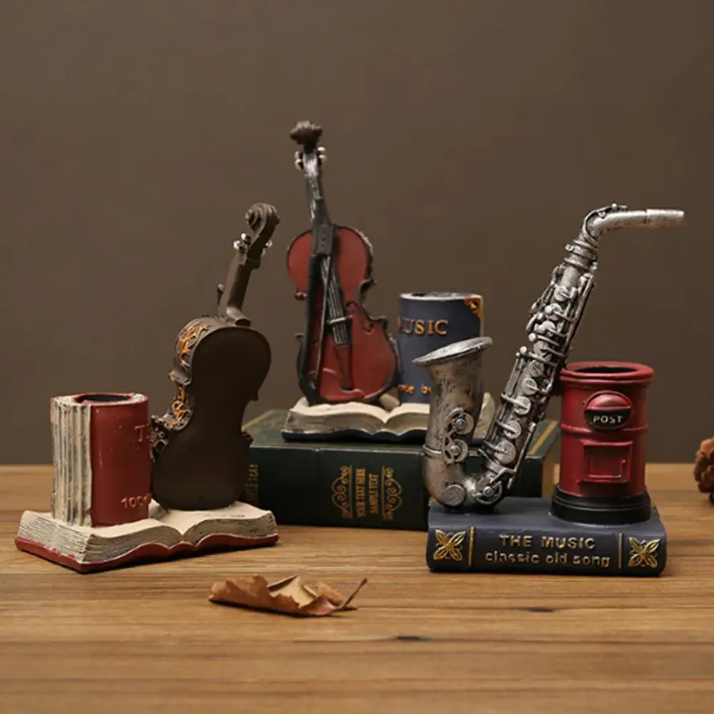 

Многоцелевой американский стиль, украшения для саксофона, ретро ремесленный держатель для хранения скрипки, декоративный держатель для ручек из смолы, домашний декор