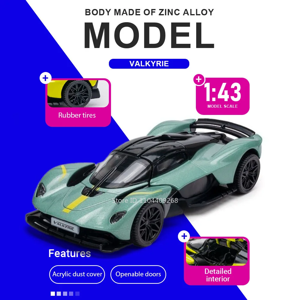 

Масштабная модель спортивного автомобиля Valkyrie P1GTR 1:43, металлическая, литая, с резиновыми шинами, открывающиеся двери, отличный подарок на день рождения
