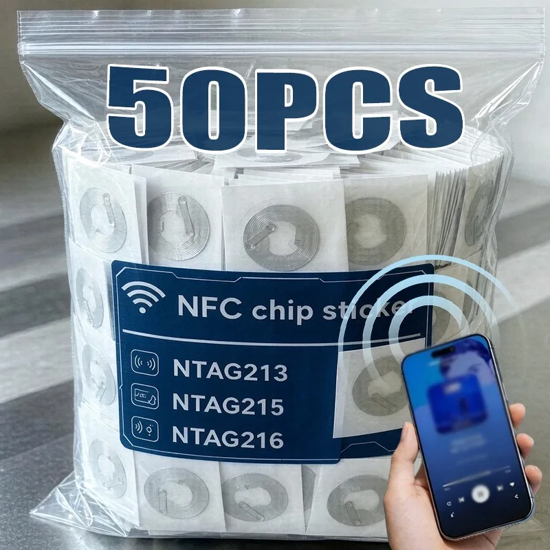 5-50Pcs NTAG215 NTAG216 NTAG213 NFC Tags Sticker 13.56MHz ISO14443A Rewritable RFID Label for Phone NFC Enabled Devices