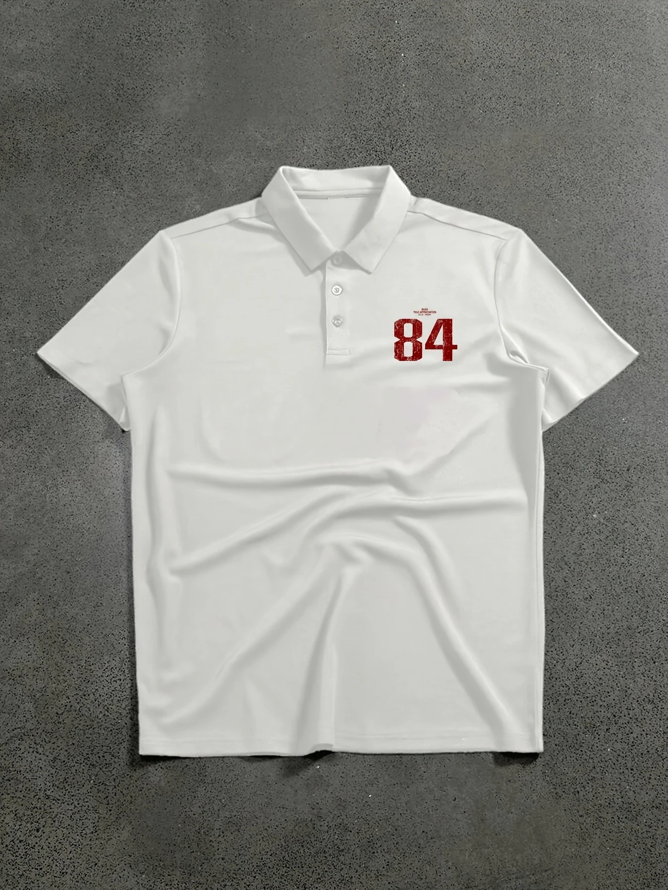 Men's Summer Retro Number 84 Print Trendy Men's Short-sleeved Polo Shirt with Gothic Style Print Dark Street Style Outfit