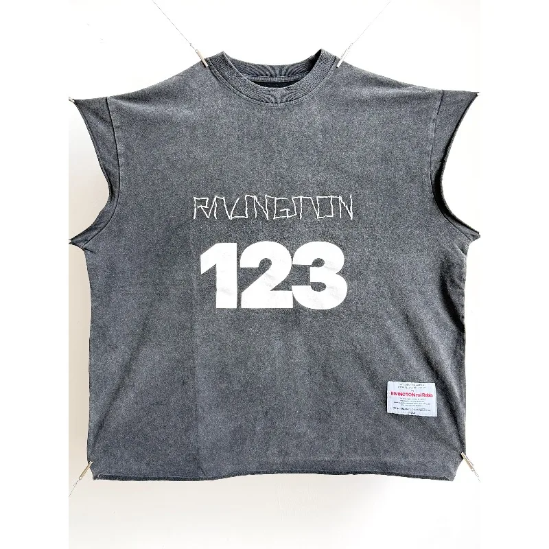 

High Street RRR123 Vintage Embroidered Washed Distressed Tank Top Men Women Casual Fashion T-shirt Tops Tees