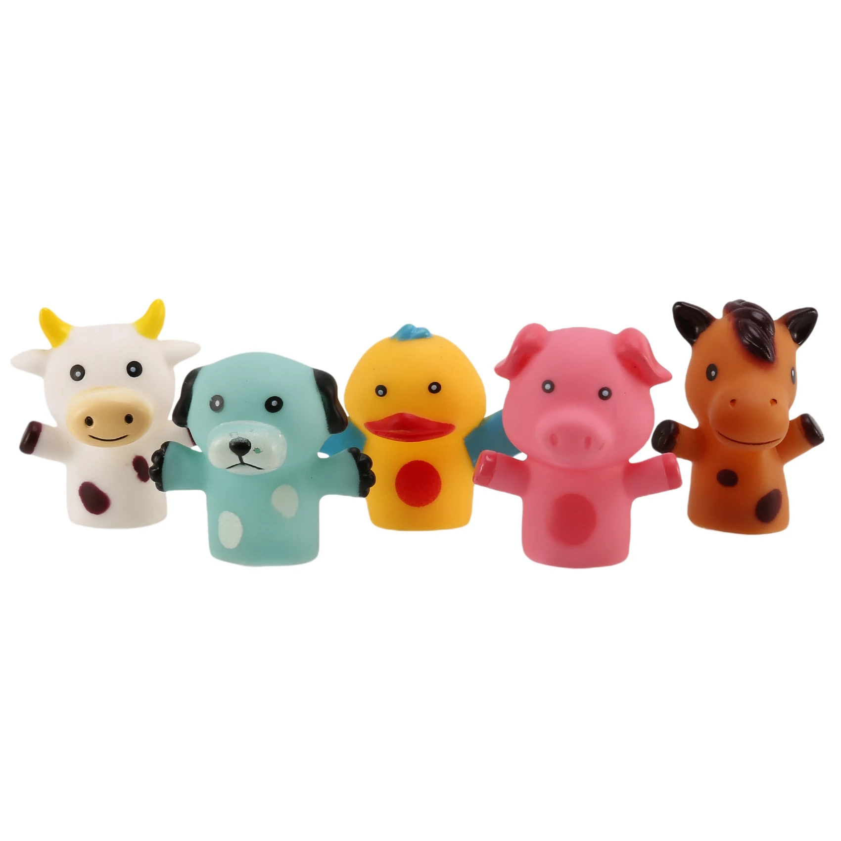 Finger for Children and Babies 5 Farm Animals PVC Bath Toys Hand Doll Set Early Eductional Toys(C)