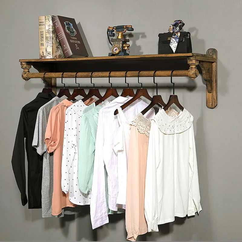 

‌Vintage Wall Mounted Display Shelf Industrial Clothing Rack for Boutique Store Decor Rustic Shoe Storage & Handbag Organizer