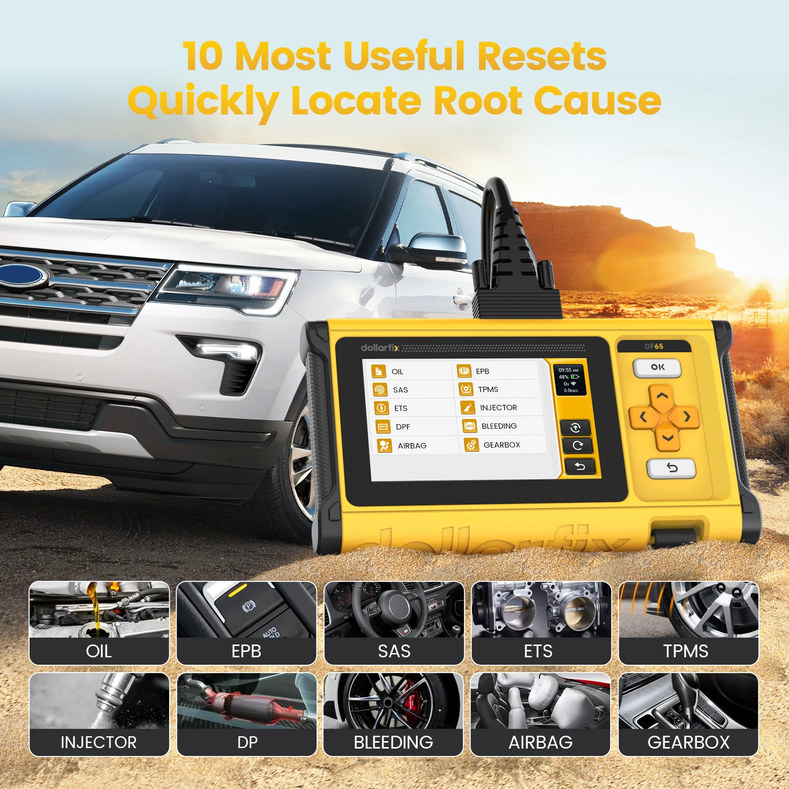 DollarFix DF65 OBD2 Auto Scanner tools ECM/TCM/ABS/SRS 4 System car Diagnosis Scan Tool 10 Reset Oil/EPB/ETS/SAS/TPMS LifeFree