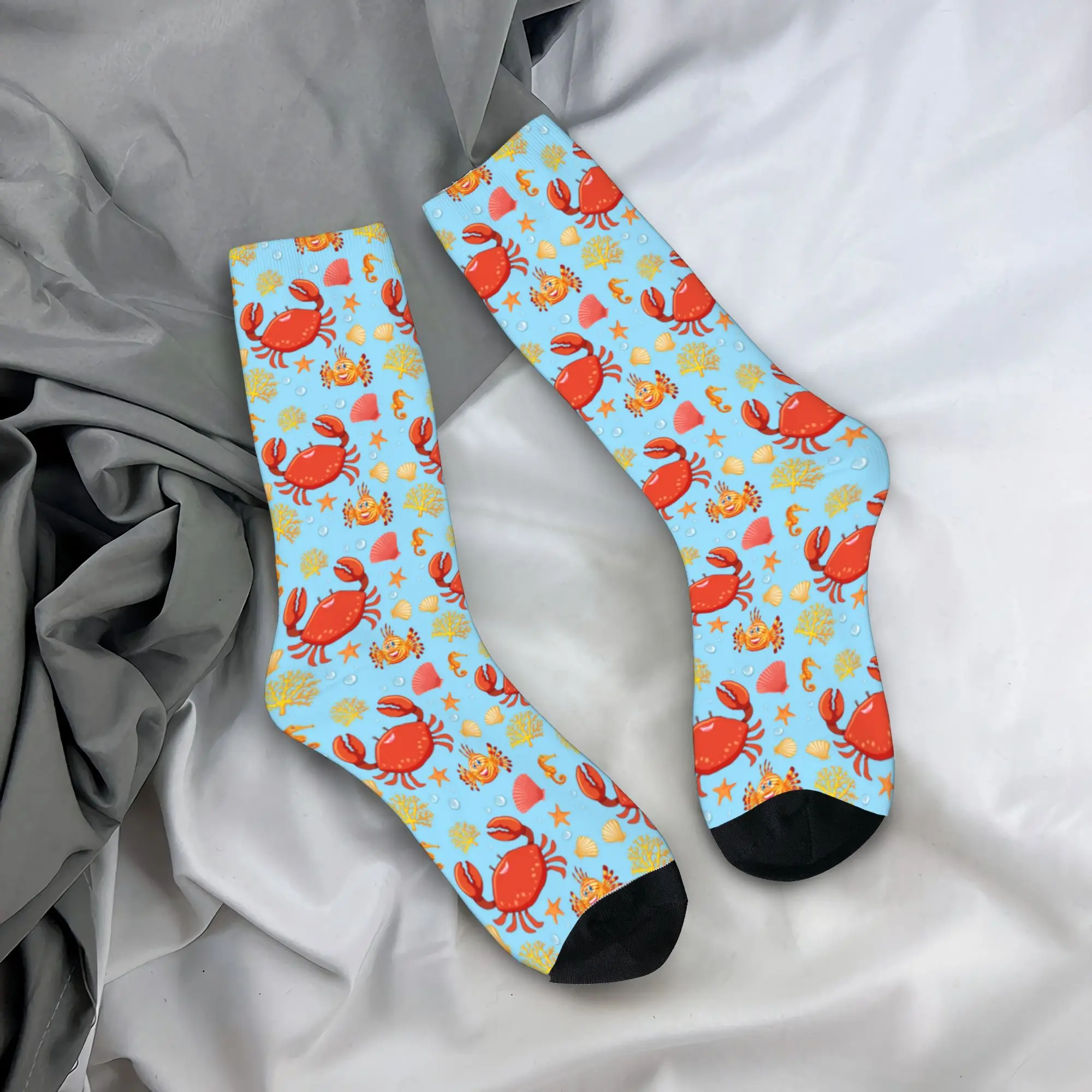 Women Men Socks Colorful sea creatures and shells  Stockings Autumn Casual Breathable Socks Printed Running Non Skid Socks