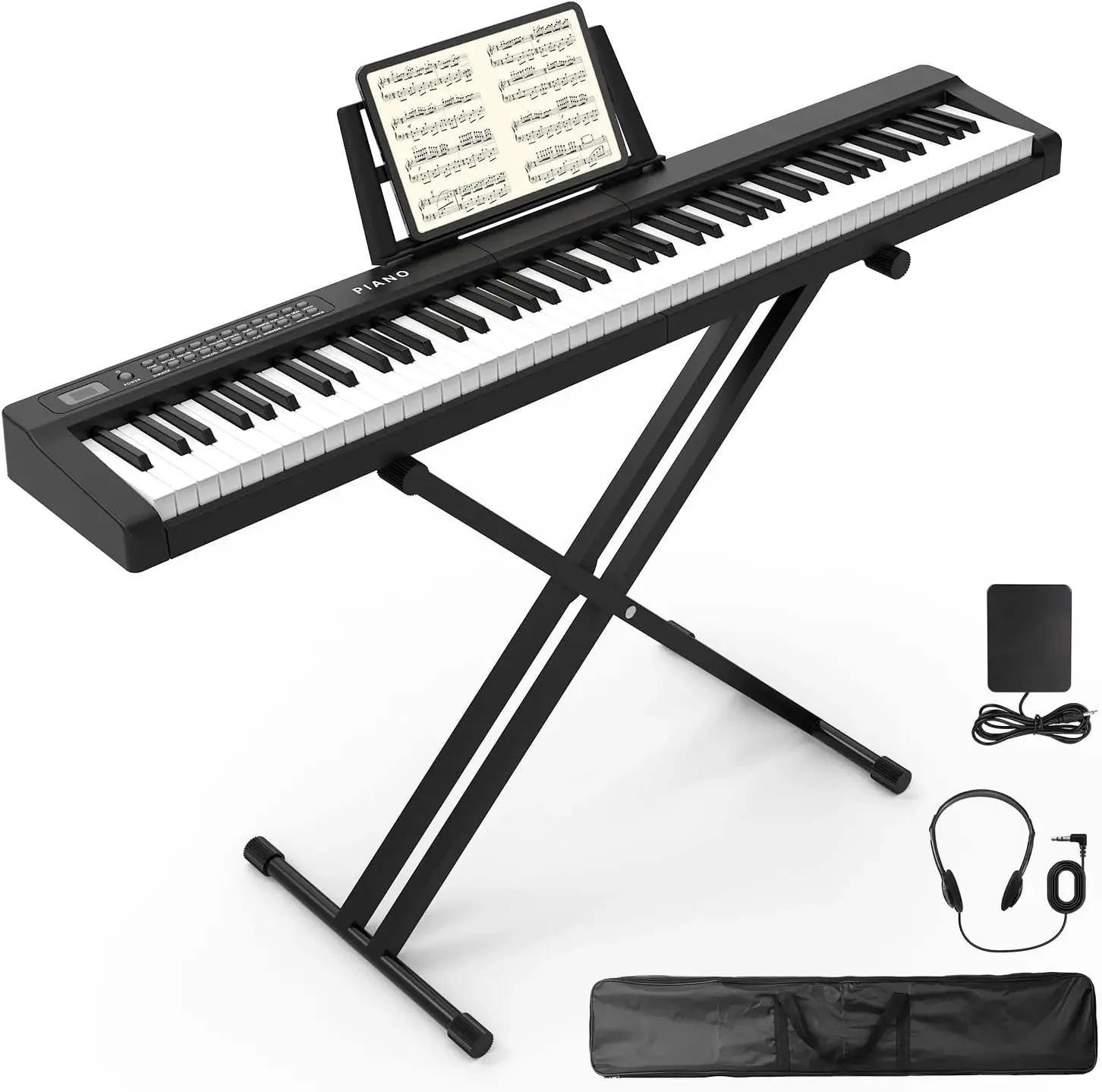 88 Key Full Size Semi Weighted Electronic Keyboard Piano Set with Stand,Built-In Speakers,Electric Piano Keyboard