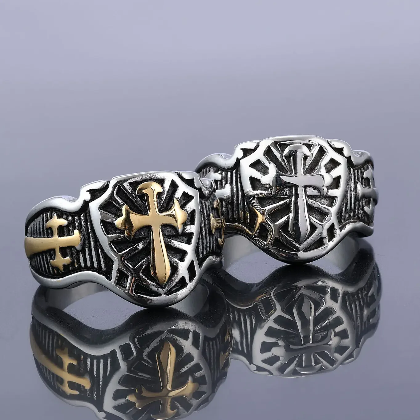 

Vintage Christian Knights Templar Biker Cross Stainless Steel Men's Rings Size 7-14 Jewelry Accessories