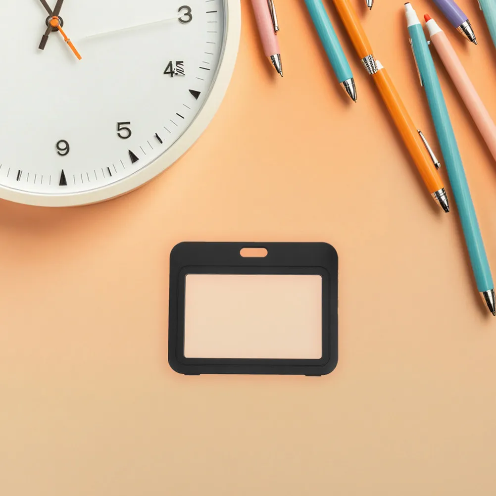 

5Pcs Transparent Badge Holder Black Plastic Id Card Protector Double Sided Office School Conference Exhibition Clear Badge