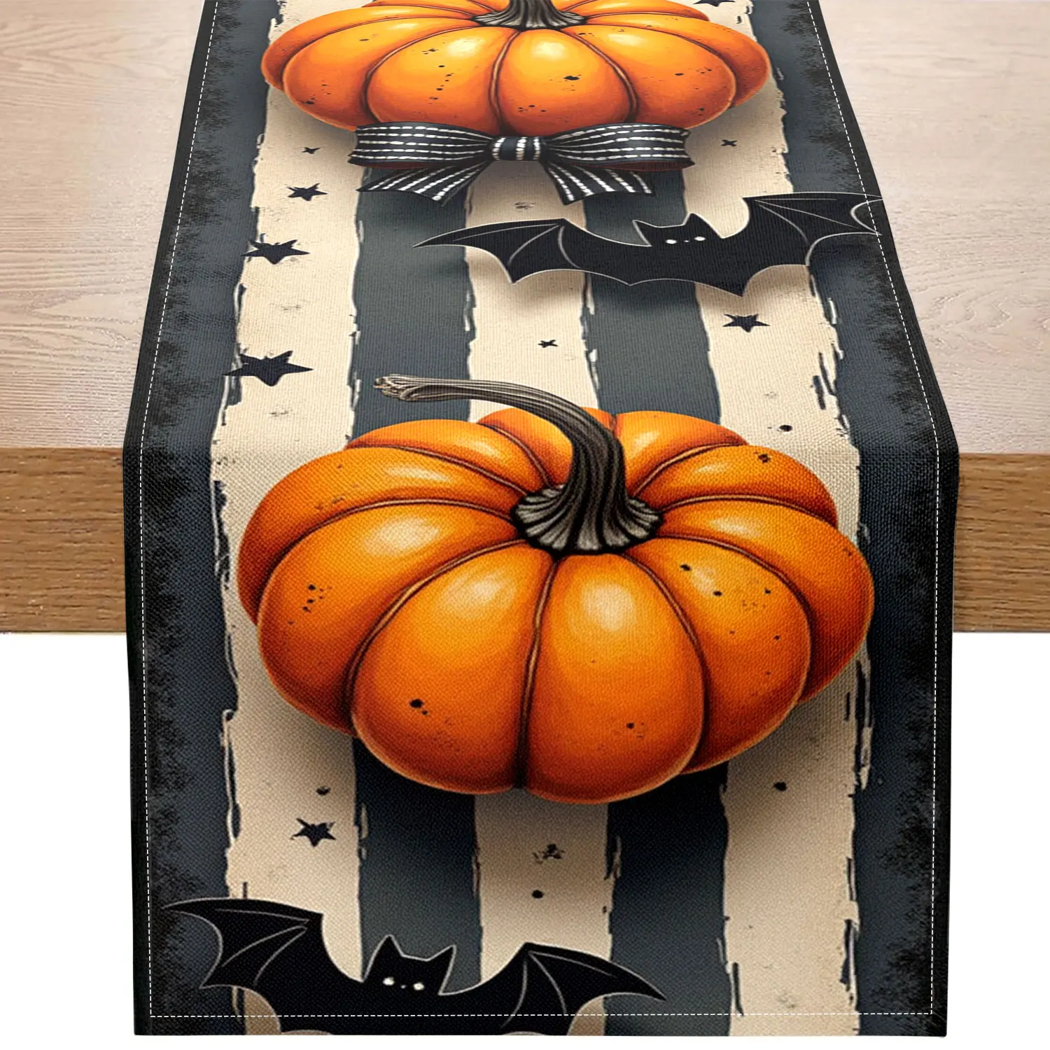 قطعة واحدة من مفرش طاولة الهالوين ذو الطابع الداكن، يتميز بأنماط اليقطين والخفافيش، ومناسب لحفلات الهالوين والديكورات الداكنة #1
