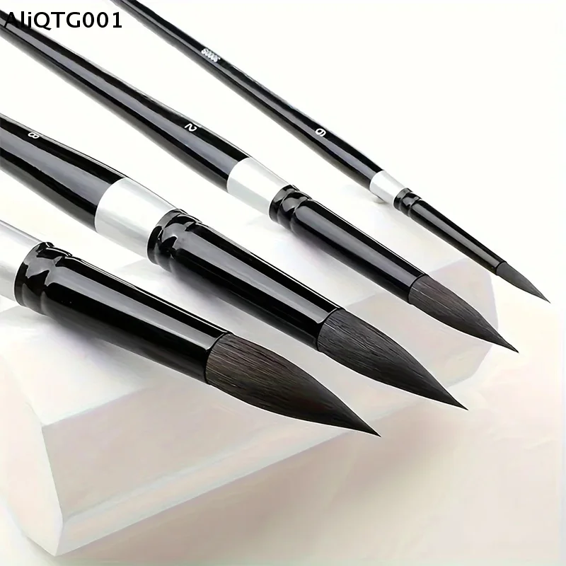 7Pcs Art Brush Set for Gouache/H2O Painting Round/Pointed Tips Beginner Artist Kit with Wood Handle - No Shedding