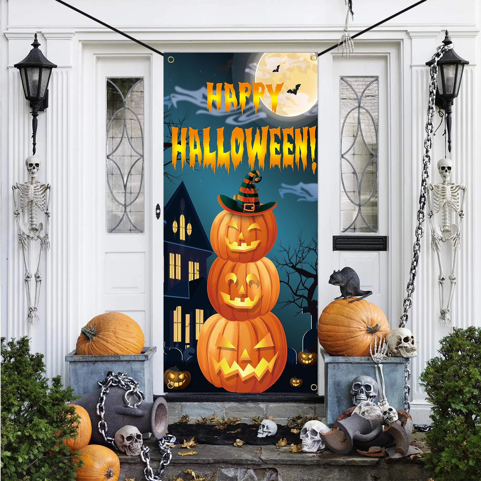 

Halloween Pumpkin Door Cover Ghost Festival Horror Bat Decoration Door Curtain Horror Night Party Atmosphere Layout Flag