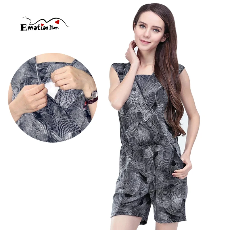 Emotion Moms Maternity Clothes Lactation Clothing Breastfeeding Clothes for Pregnant Women Short Maternity Jumpsuits Rompers