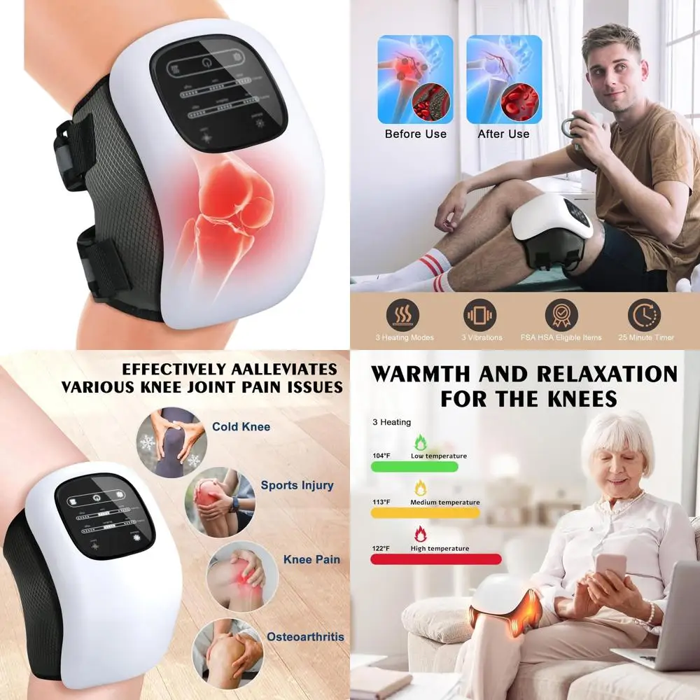 

Wireless 3-in-1 Knee Massager with Heat and Vibration for Pain Relief, Swelling, and Injured Muscles