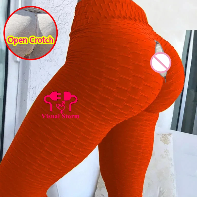 

Woman Sexy Open Crotch Leggings Crotchless Lingerie Tight Hide Double Zippers Panties Take Off Couple Outdoor Erotic Pants