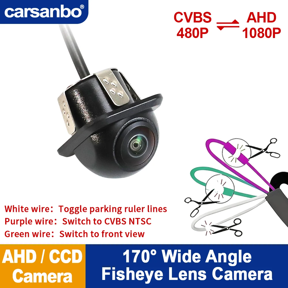 Carsanbo Car Rear View Camera CVBS Switchable AHD-1080P CCD 170° Fisheye Night Vision Reverse Camera