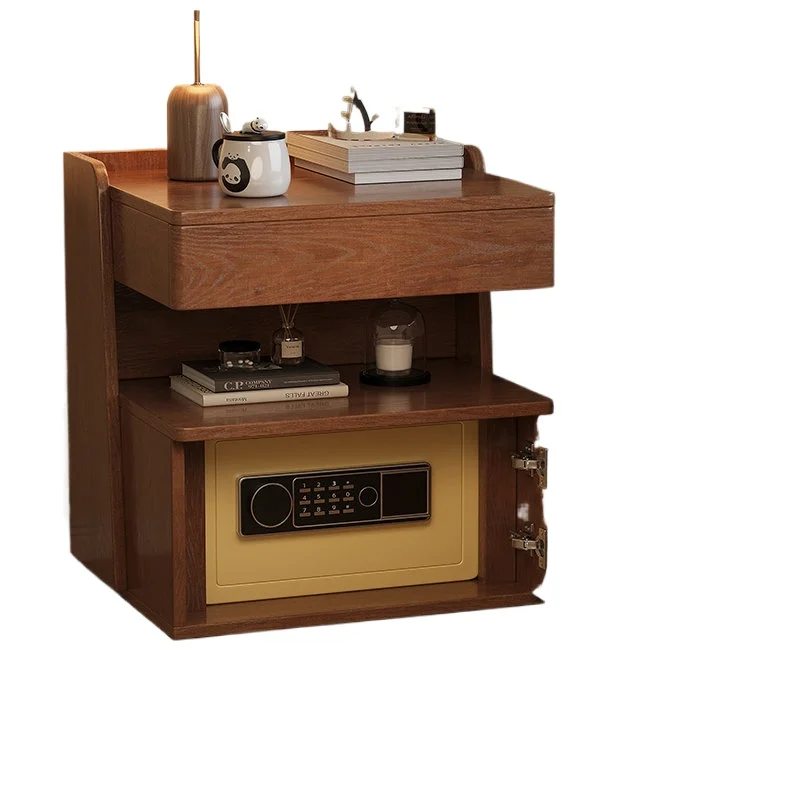 Solid wood bedside table, safe, integrated household bedroom, multi-layer safe with fingerprint password lock