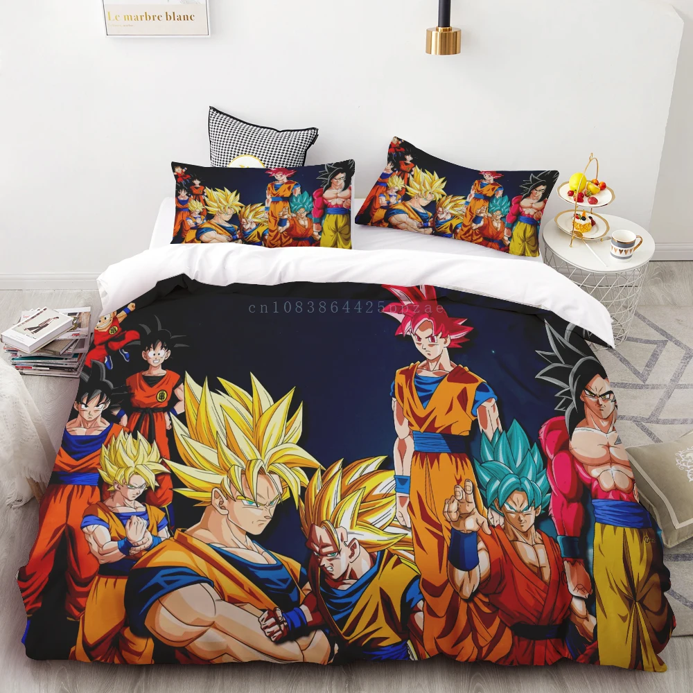 Duvet Cover Anime Dragon-Ball Bedding Set,Goku Comforter Quilt Cover Set Super Saiyan Bedding Set For Adult Kids Children