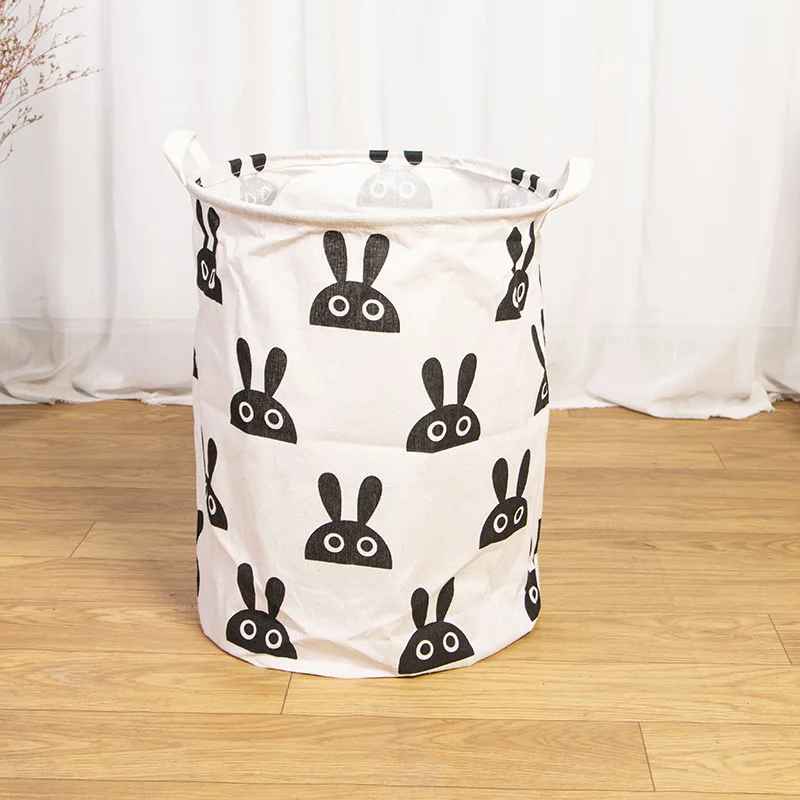 Foldable Laundry Basket Storage Bucket Cotton Linen Fabric White Black Waterproof Dirty Laundry Toy Storage Basket Dirty Clothes