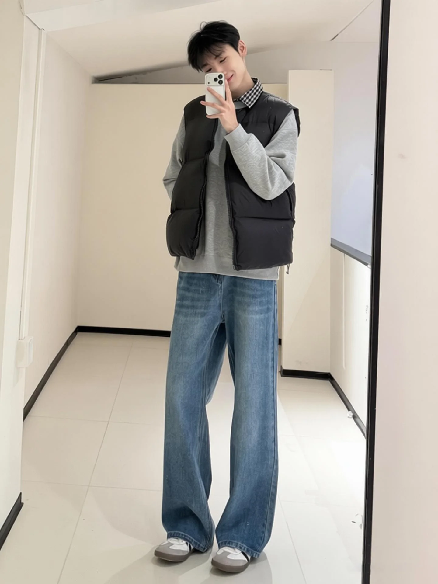 

American Retro Blue Wide Leg Men's Jeans Spring Autumn Fce Thi CleanFit Straight Tube Pants Youth Casual Wear