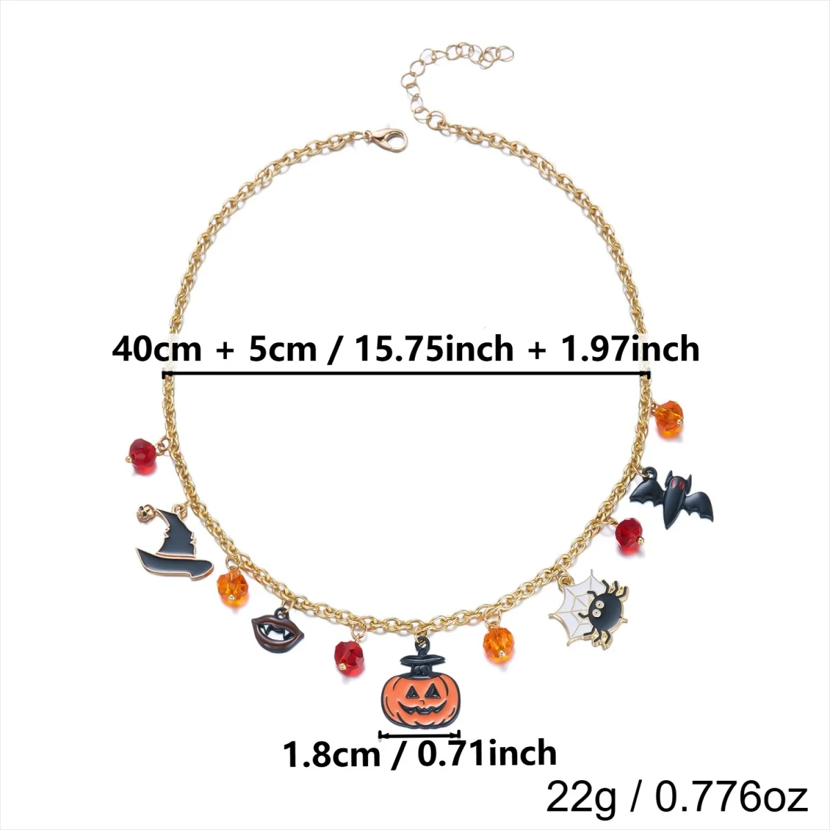 Gotische Cosplay-Halskette mit einzigartigen roten Kristallperlen und Quasten für Damen, Halloween-Fledermaus-Totenkopf-Kürbis-Choker, Punk-Party-Schmuck – Detail 40