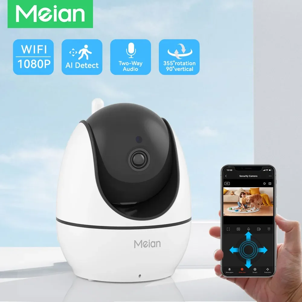 Meian-Wireless Indoor Baby Monitor, WiFi IP Camera, Mini CCTV Security Camera, AI Tracking, Audio Video Surveillance Camera