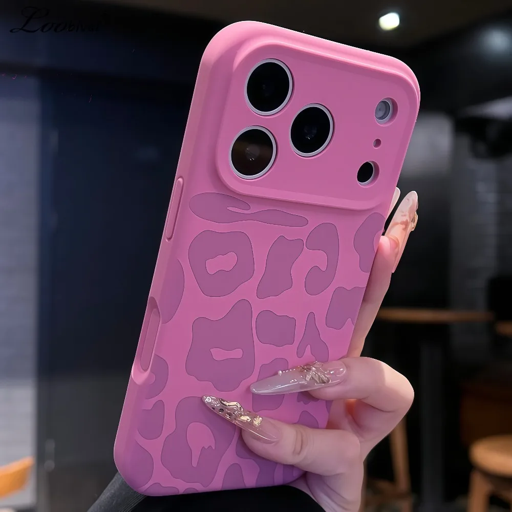 Luxuriöse Leopardenmuster-Kamera-Steuerungstasten-Hülle für iPhone 17 16 15 Pro Max 14 Plus 12 13 11 Matte Weiche Flüssigsilikon-Schutzhülle