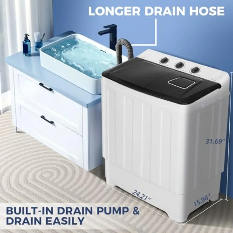 ماكينة غسيل مدمجة بحوض مزدوج محمول بسعة 30 رطل مع غسالة مضخة تصريف مدمجة ومجفف دوار كومبو 19 رطل + 11 رطل لـ Ap #3