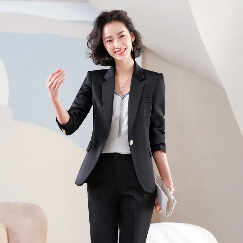 Imagem -03 - Blazer e Calça Feminina de Botão Único e Fino Roupas de Acetato Temperamento Profissional Moda Moda Feminina no Escritório Novo para Primavera