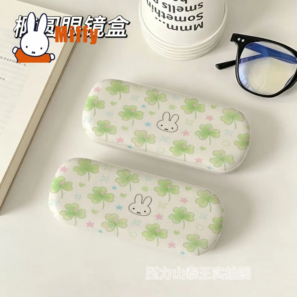 Kawaii Miffy Magnetic Closure Glasses Case Cute Spectacles Box Four Leaf Clover Anti Fall Hard Shell Travel Eyewear Storage Gift
