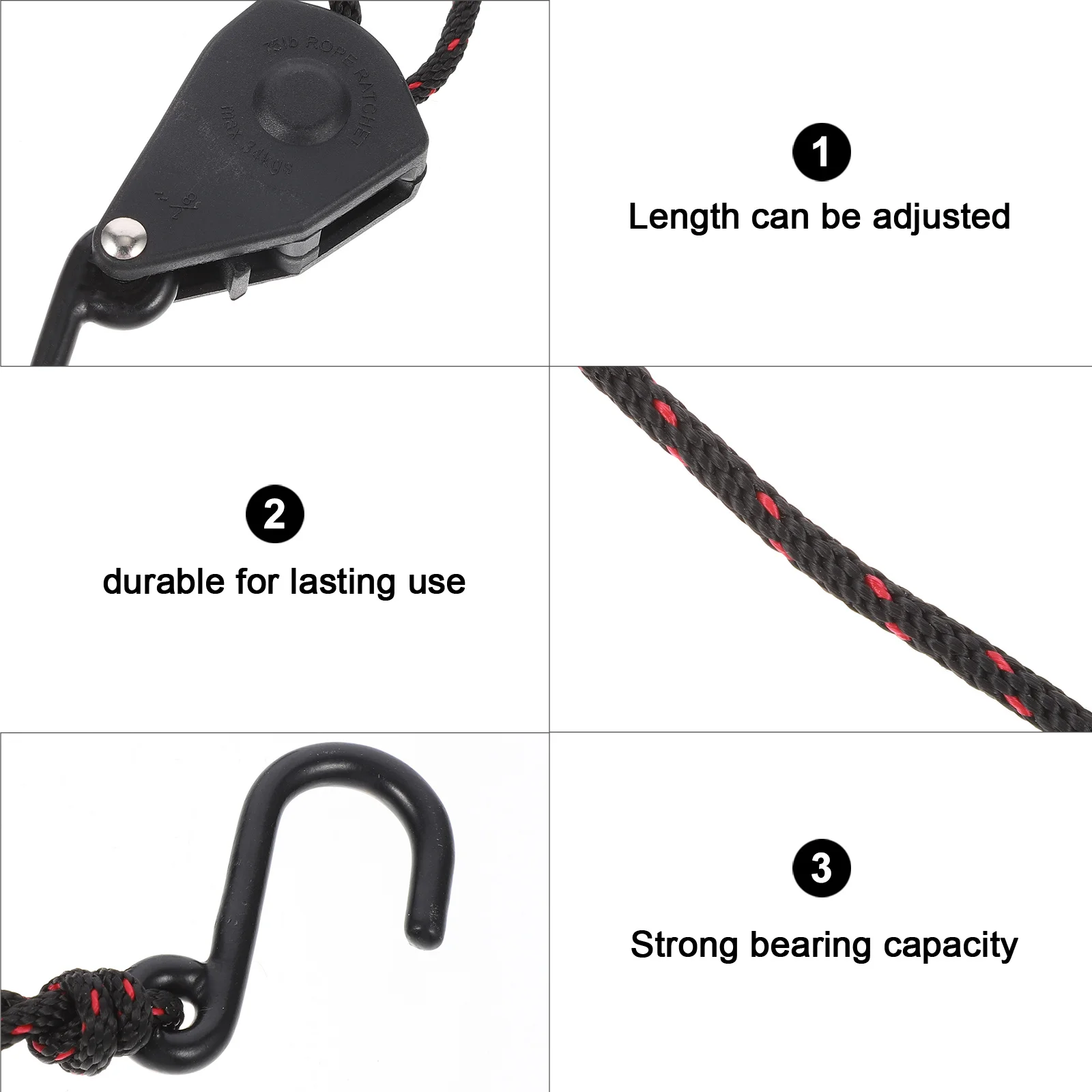 

2Pcs Kayak Bow Stern Tie Down Straps Pulley Ratchet Rope Lock Heavy Duty Adjustable Rope Hangers for Canoe Boat Secure