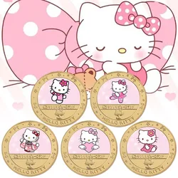 Hello Kitty pamiątkowe monety medale Cartoon Anime metalowe kolekcje monety złote Anime peryferyjne prezenty urodzinowe