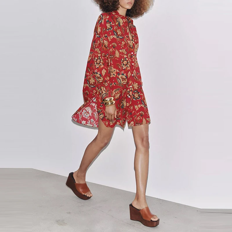 

Длинные женские длинные рукава с цветочным принтом Ele Faion Sle, универсальные качественные волокна из полиэстера, свободный крой, лето 2025 г.