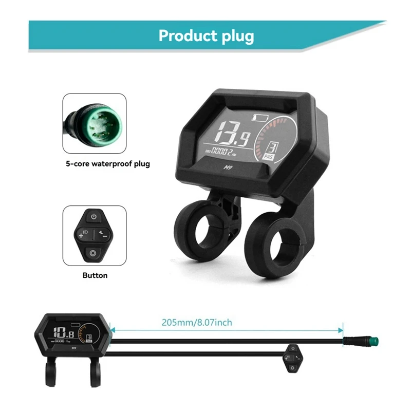 M9 دراجة كهربائية شاشة الكريستال السائل 24 فولت-72 فولت سكوتر كهربائي LCD اللون متر ل الثلج LCD عداد السرعة مقاوم للماء 5PIN