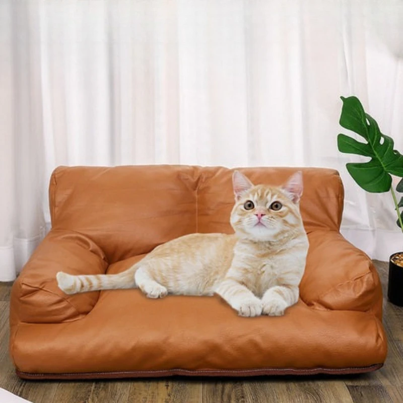 PU Leather Pet Sofa Cushion, Comfortable Minimalist Pet Bed Nest for Small Medium Dogs Cats, Teddy French Bulldog Sleeping Use