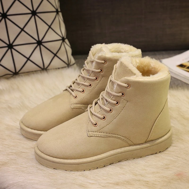 2024 Women Winter Snow Boots Warm Flat Plus Size Platform Lace Up Ladies Women\'s Shoes New Flock Fur Suede Ankle Boots 36-42