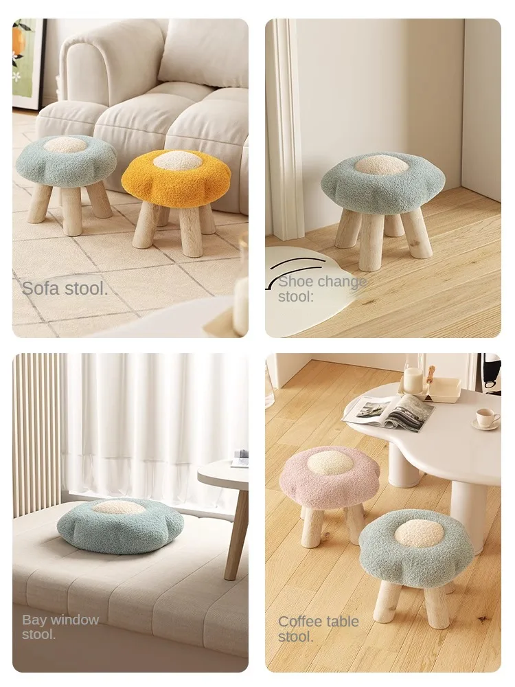 Solid Wood Small Ottoman Household Low Stool Girls Bedroom Small Stool Cute Children\'s Stools Sofa Stools Ins Fashion Stools