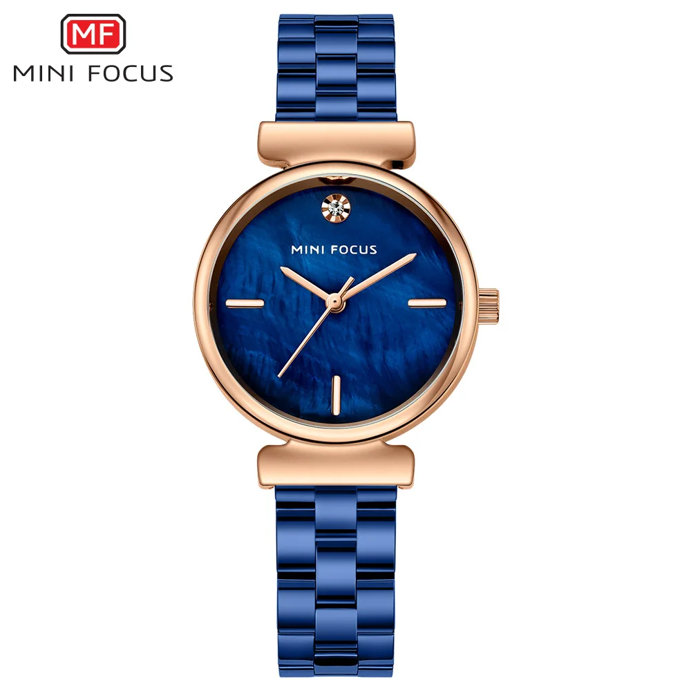 미니 포커스 0309 여성용 쿼츠 시계, 우아한 심플 스틸 스트랩 손목시계, 로즈 골드 실버 블루 블랙 시계, 여성용 선물