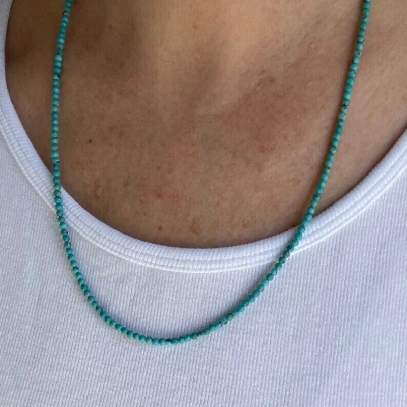 

Natural African Turquoise Faceted Round 2MM Gemstone Bead Men Women Necklace 18"